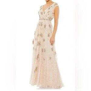 Mac Duggal Women's Rhinestone Sequin Dress Size 18 NWT Beige Formal Evening